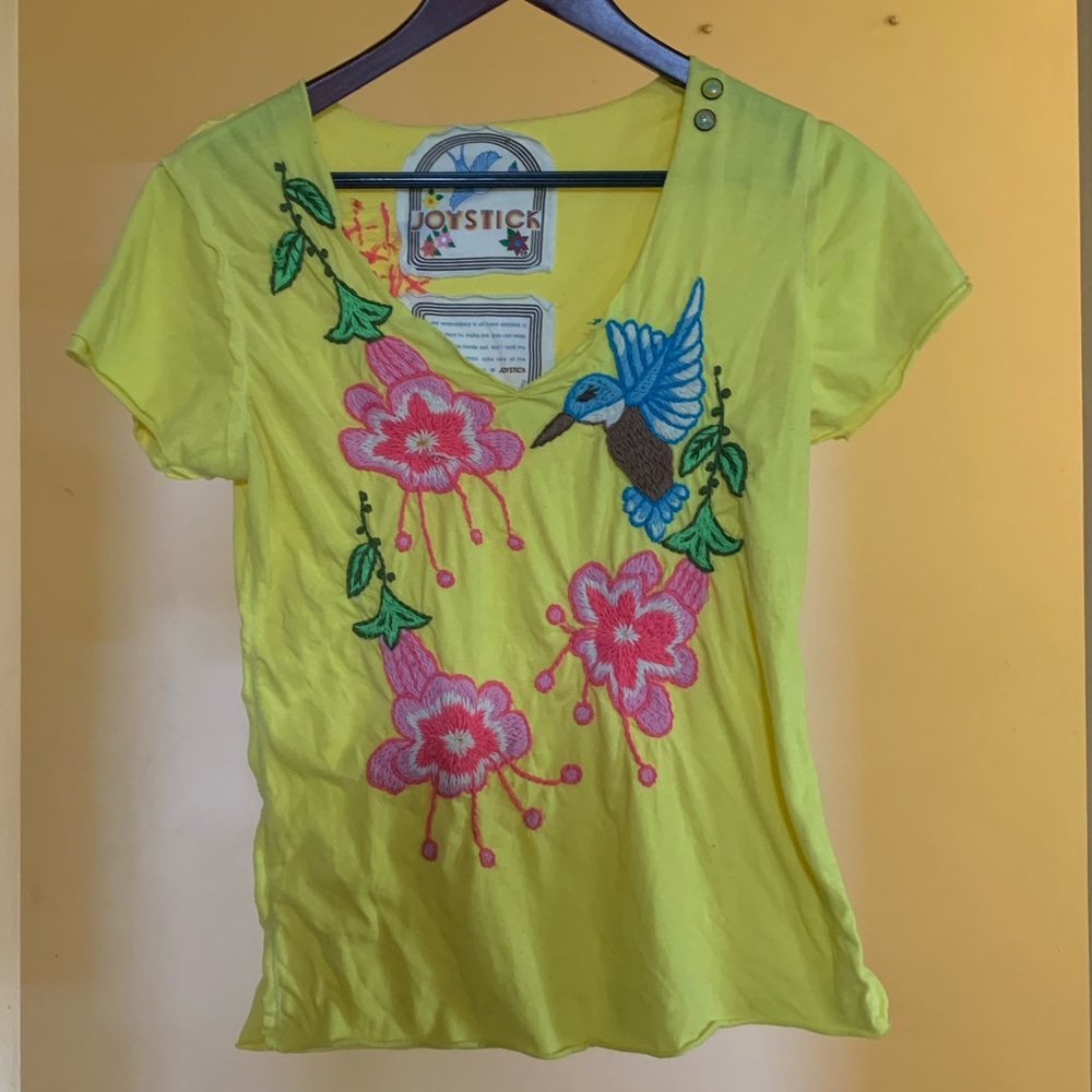 Y2K Yellow Floral Embroidered Women's Top